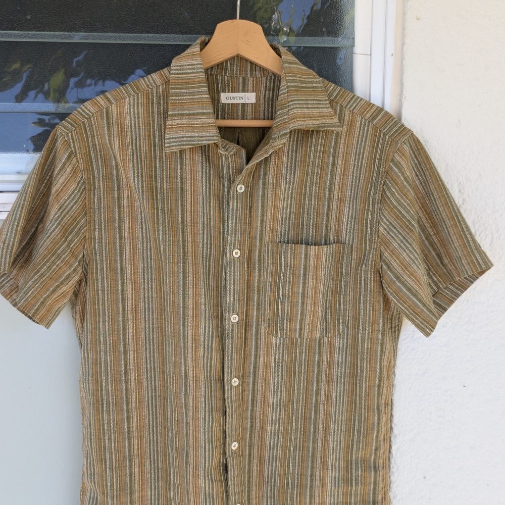 Gustin Men's Vintage Moss Color Wall Shirt (L)